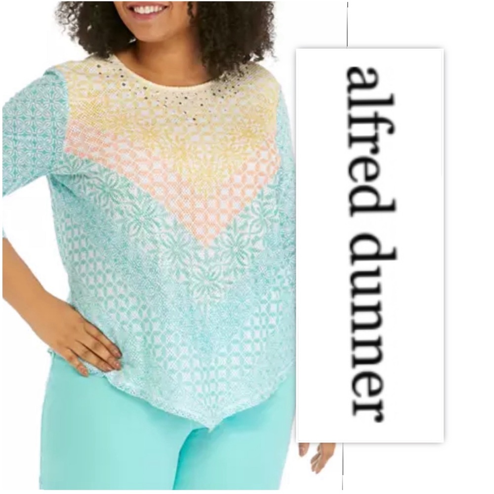 Alfred Dunner Plus Size Chevron Mesh Top
